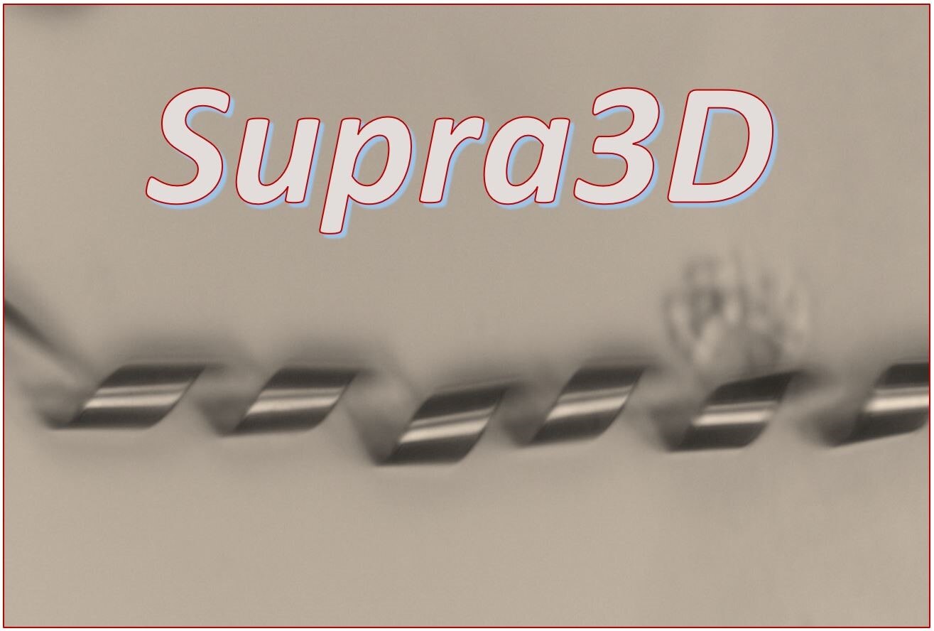 Spirale aus einem Metallstreifen mit der Überschrift "Supra 3D"
